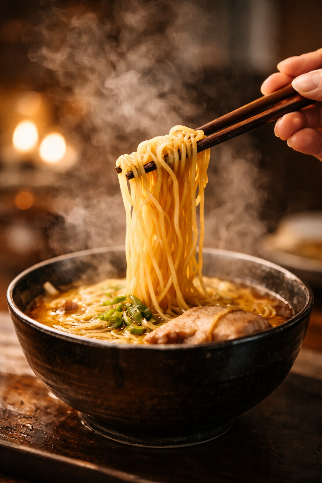 Ramen steam close-up